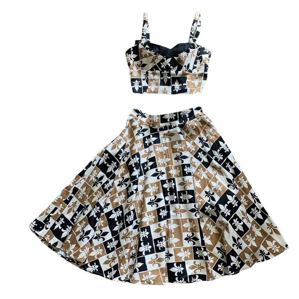 Trashy Diva Pinup Girl Fleur-de-lis Candice Gwinn Set Cropped Top Circle Skirt